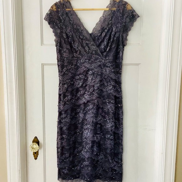 Blu Sage Y2K Prom Cocktail Dress Sz 10 Gray Sheer Lace Sequins Sleeveless Fairy - Picture 2 of 10